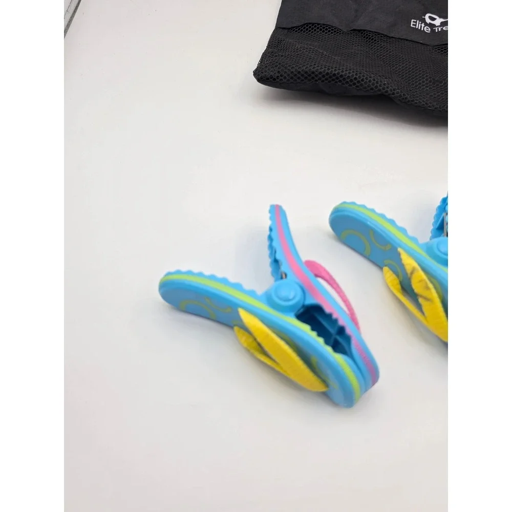 Elite Trend Flip Flop Beach Towel Clips Set of 3 Blue Pink Floral With Mesh N3